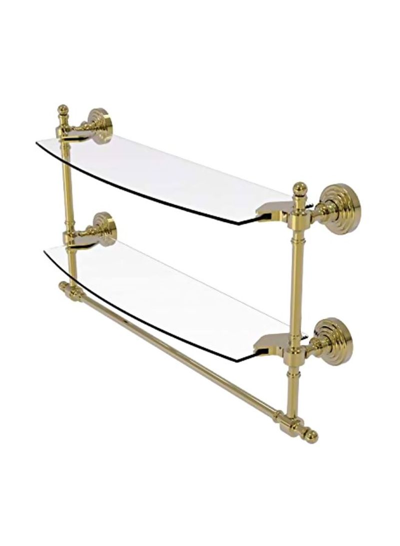 Retro Wave Collection Two Tiered Integrated Towel Bar Glass Shelf Clear/Gold 18inch
