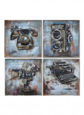 4-Piece Decorative 3D Wall Painting Blue/Black/White 60x60x4centimeter