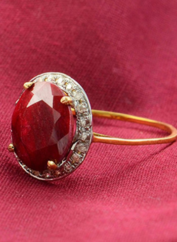 18K Gold Diamonds Oval Ruby Ring 0.12 Carat