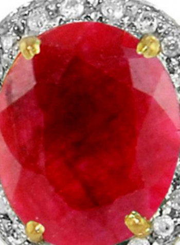 18K Gold Diamonds Oval Ruby Ring 0.12 Carat