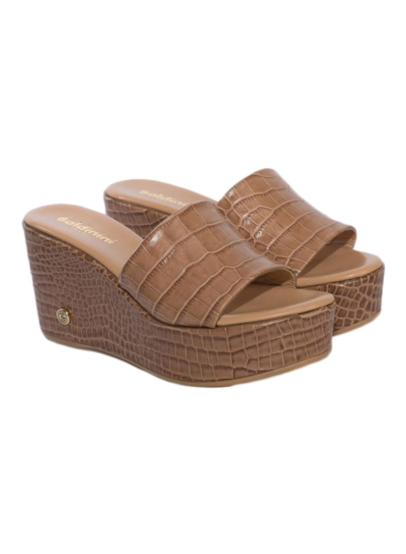 Leather Slip-on Wedge Sandals Beige/Brown
