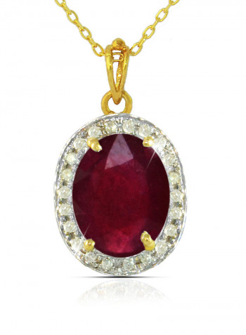 18 Karat Gold 0.12 Carat Diamond And Oval Cut Ruby Pendant Necklace
