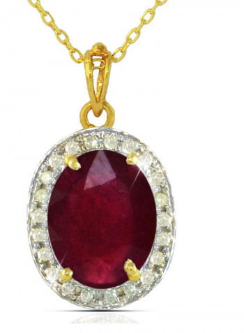 18 Karat Gold 0.12 Carat Diamond And Oval Cut Ruby Pendant Necklace