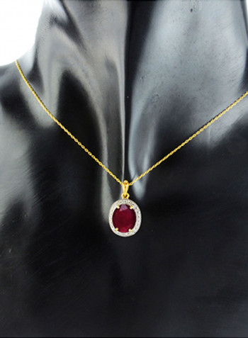 18 Karat Gold 0.12 Carat Diamond And Oval Cut Ruby Pendant Necklace