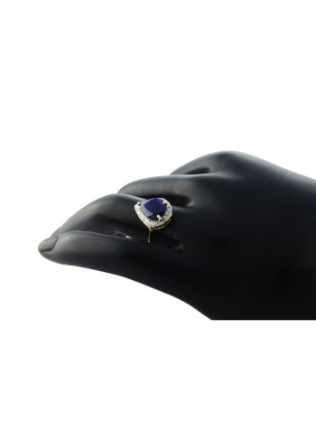 18k Gold 10mm Genuine Drop Cut Midnight Blue Sapphire 0.12Ct Genuine Diamonds Ring