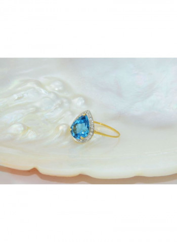 18k Gold 10mm Genuine Drop Cut Swiss Blue Topaz 0.12Ct Genuine Diamonds Ring