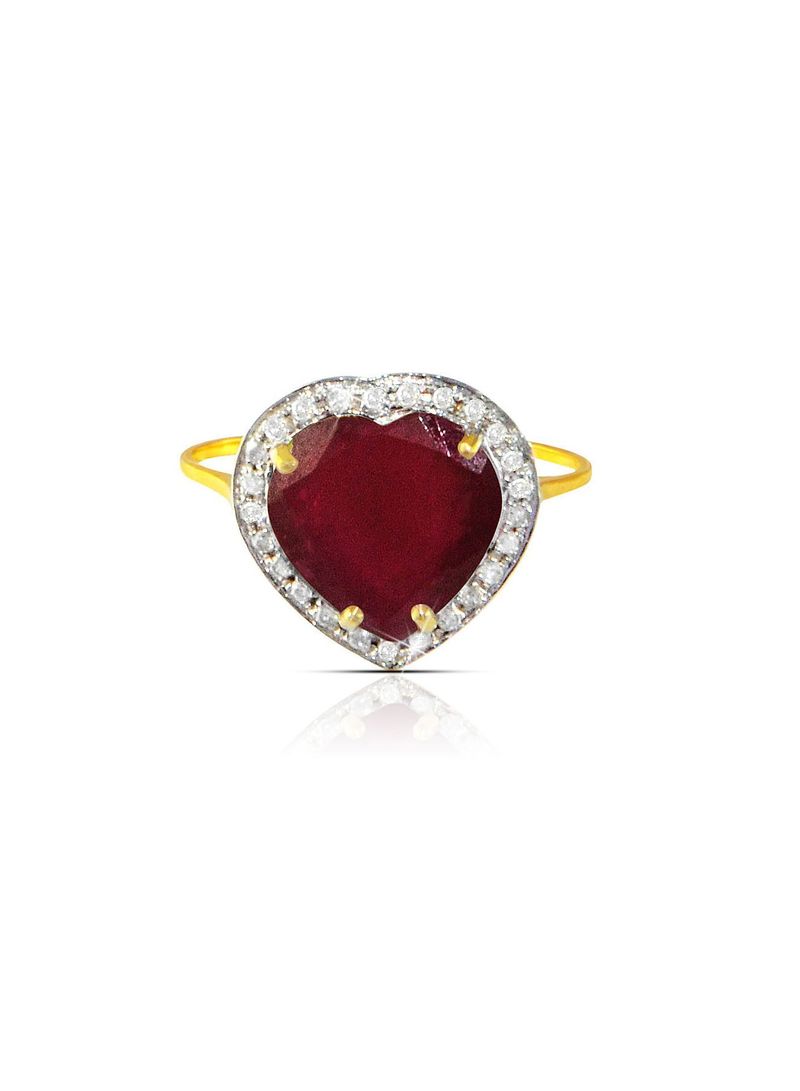 18k Gold 10mm Genuine Heart Cut Ruby 0.14Ct Genuine Diamonds Ring