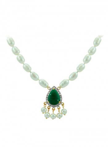 18 Karat Gold Diamond Studded Royal Indian Emerald Necklace
