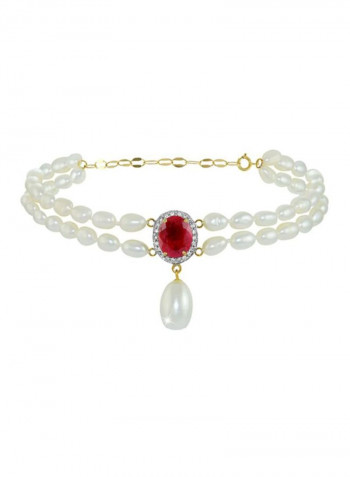 18 Karat Gold Diamonds Oval Ruby And Pearl Bracelet