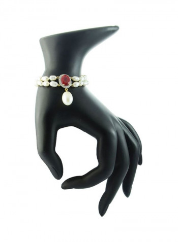 18 Karat Gold Diamonds Oval Ruby And Pearl Bracelet