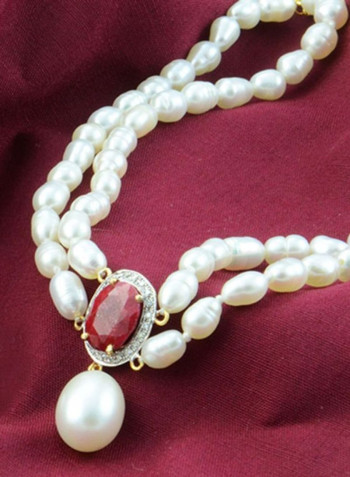 18 Karat Gold Diamonds Oval Ruby And Pearl Bracelet