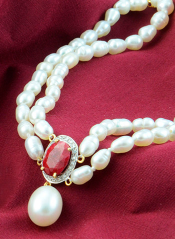 18 Karat Gold Diamonds Oval Ruby And Pearl Bracelet