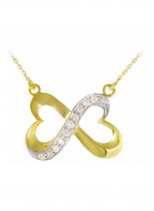18 Karat Solid Gold And Diamonds Interlocking Heart Pendant Necklace