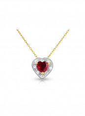 18K Solid Gold And 0.08Cts Diamonds And 5mm Genuine Ruby Heart Necklace