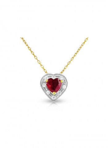 18K Solid Gold And 0.08Cts Diamonds And 5mm Genuine Ruby Heart Necklace