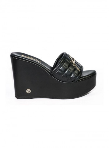 Slip-on High Heeled Wedge Sandals Black