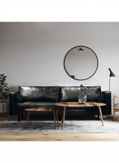 3 Seater Modern Nordic Style Leather Sofa Black 210 x 85 x 75cm