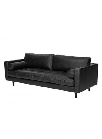 3 Seater Modern Nordic Style Leather Sofa Black 210 x 85 x 75cm