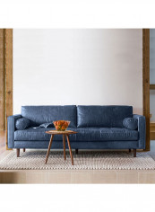 3 Seater Modern Nordic Style Leather Sofa Navy Blue
