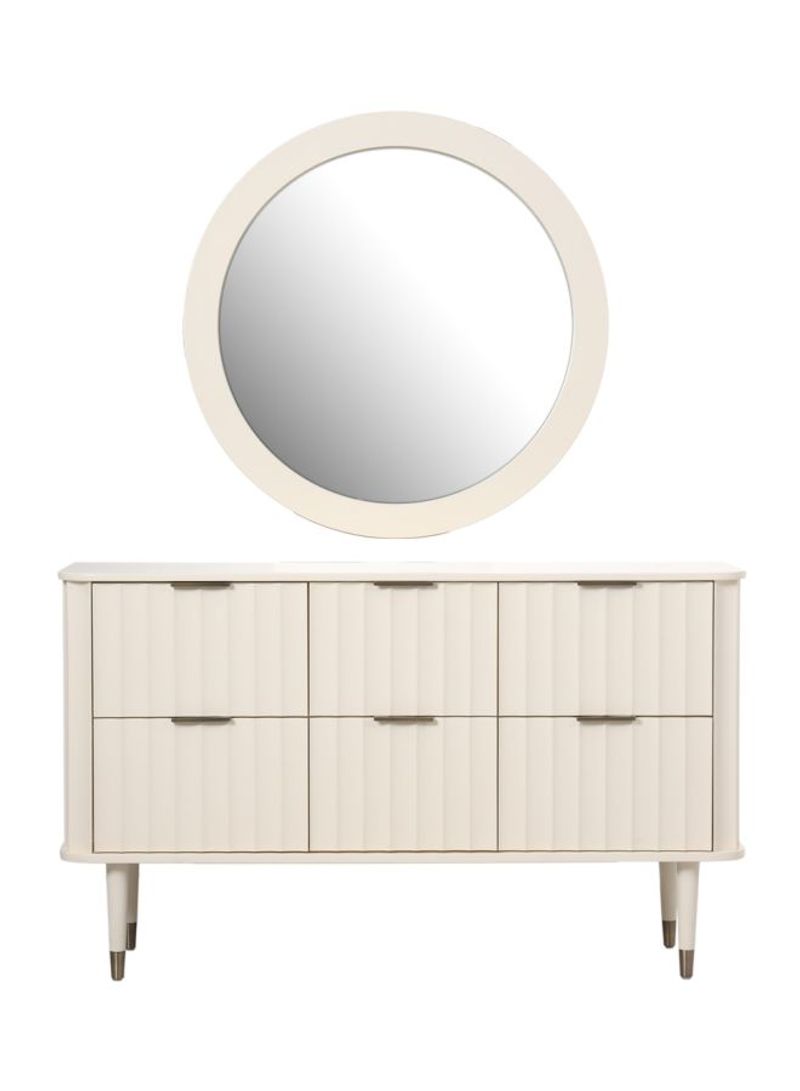 Clara Wooden Dresser With Mirror Beige/Clear 140x205x43cm
