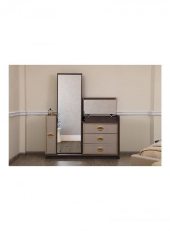 Side Mirror Helix Dresser with Multiple Storage Drawer Brown/Beige/Silver
