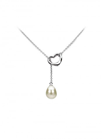 925 Sterling Silver White Pearl Pendant Lariat Necklace