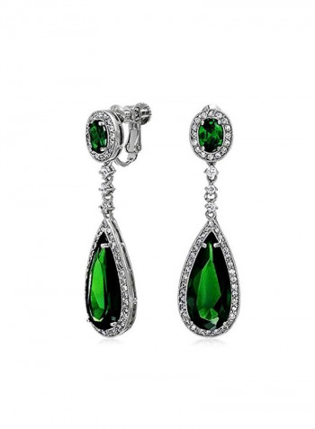 Brass Rhodium Plated Cubic Zirconia And Emerald Studded Bridal Jewellery Set