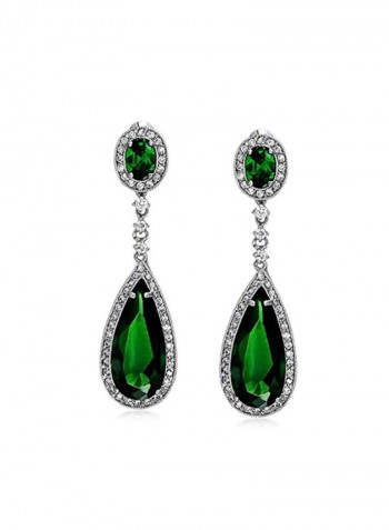 Brass Rhodium Plated Cubic Zirconia And Emerald Studded Bridal Jewellery Set
