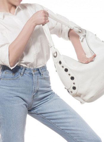 Margot Round Rivet Detail Hobo White