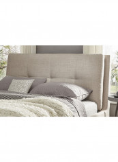 Plush Tufted Padded Headboard Bed With Mattress Grey/Beige Queen