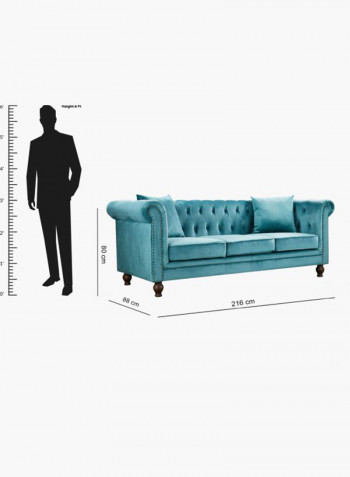 Sofia 3-Seater Sofa With Scatter Cushions Green 216x80x88cm