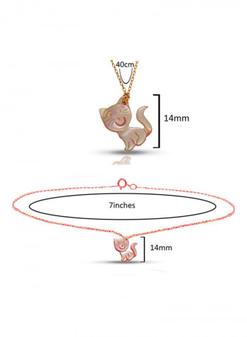 2-Piece 18K Rose Gold Pink Kitty Mother Of Pearl Jewelry Set