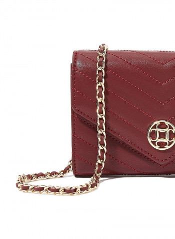 Leather Hand Bag With Metal Chain Maroon