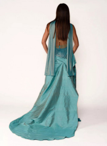 Contemporary Linen Party Dress Turquoise