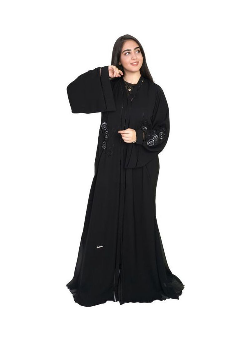 Crepe Fabric with Embroidery and Hand Work Abaya Black