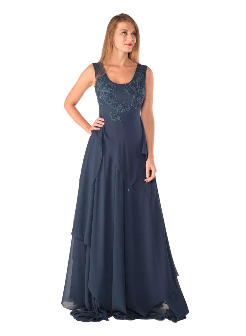 Layered Evening Gown Persian Blue