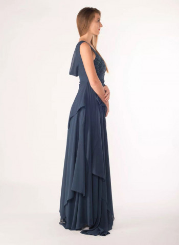 Layered Evening Gown Persian Blue