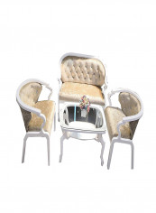 3-Piece Chair Set With Table Gold/White