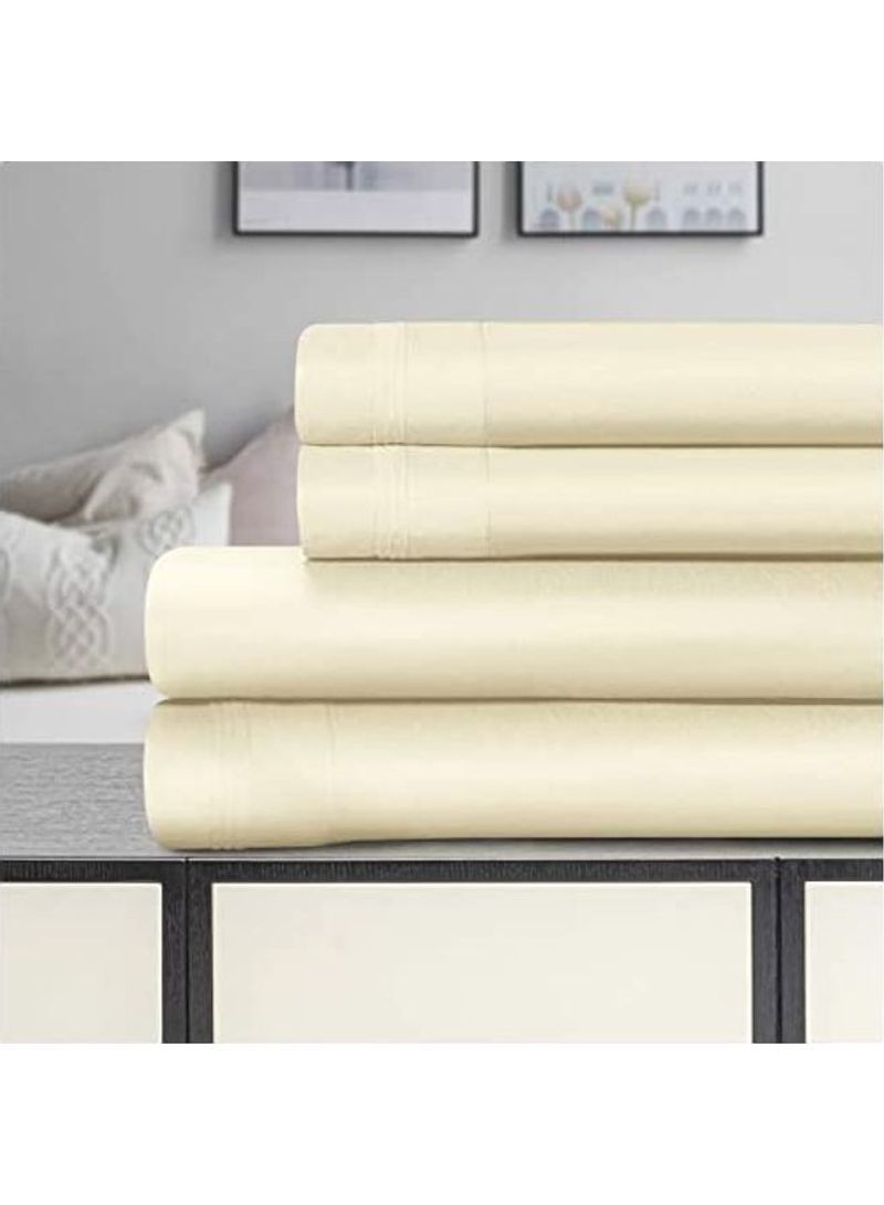 4-Piece Solid Sheet Set Cotton Ivory King