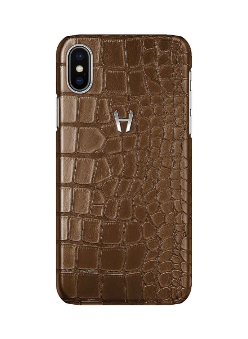 Alligator Printed Protective Case Cover For Apple iPhone XS Max Brown/Silver