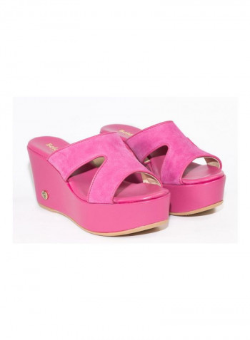 Leather Wedge Sandals Pink