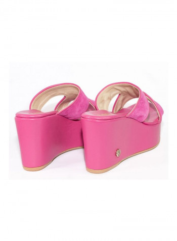Leather Wedge Sandals Pink