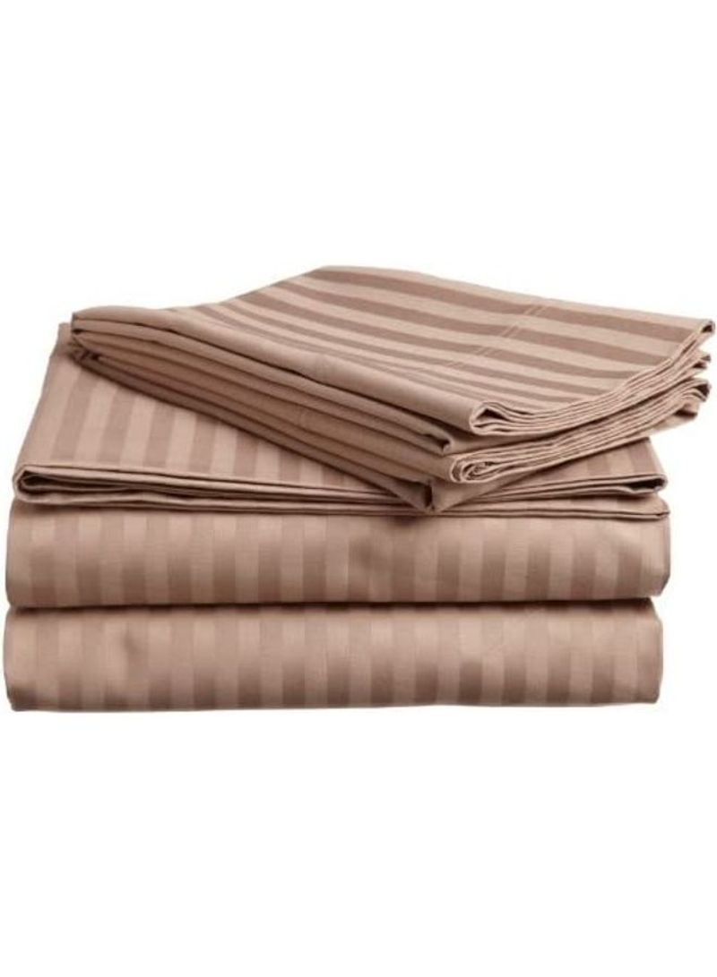 4-Piece Striped Sheet Set Cotton Taupe Queen