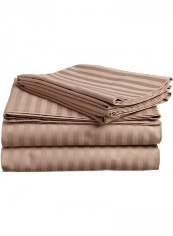 4-Piece Striped Sheet Set Cotton Taupe Queen