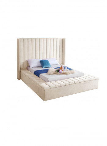 Hugo Velvet Upholsterd Twin Bed Without Mattress Beige 165x200x120cm