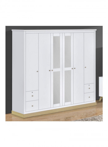 Sweden Six-Door Wardrobe With Mirror White 55x240x210cm