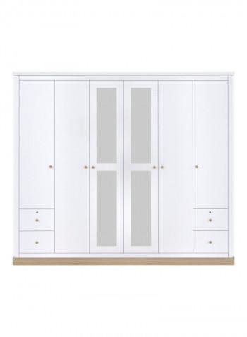 Sweden Six-Door Wardrobe With Mirror White 55x240x210cm