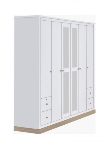 Sweden Six-Door Wardrobe With Mirror White 55x240x210cm