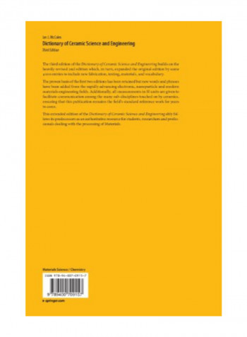 Dictionary Of Ceramic Science And Engineering Hardcover 3rd Edition