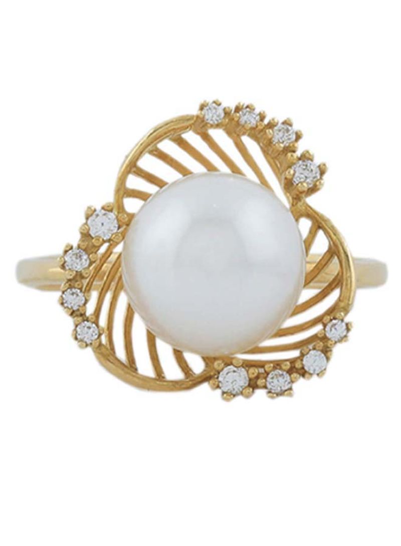 18K White Sapphire Yellow Gold Pearl Ring